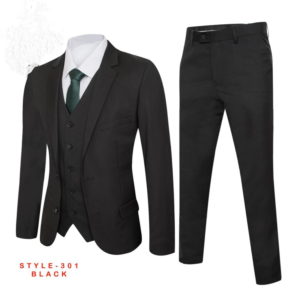 Men's Black Solid Suit Slim Fit (3 PCS)