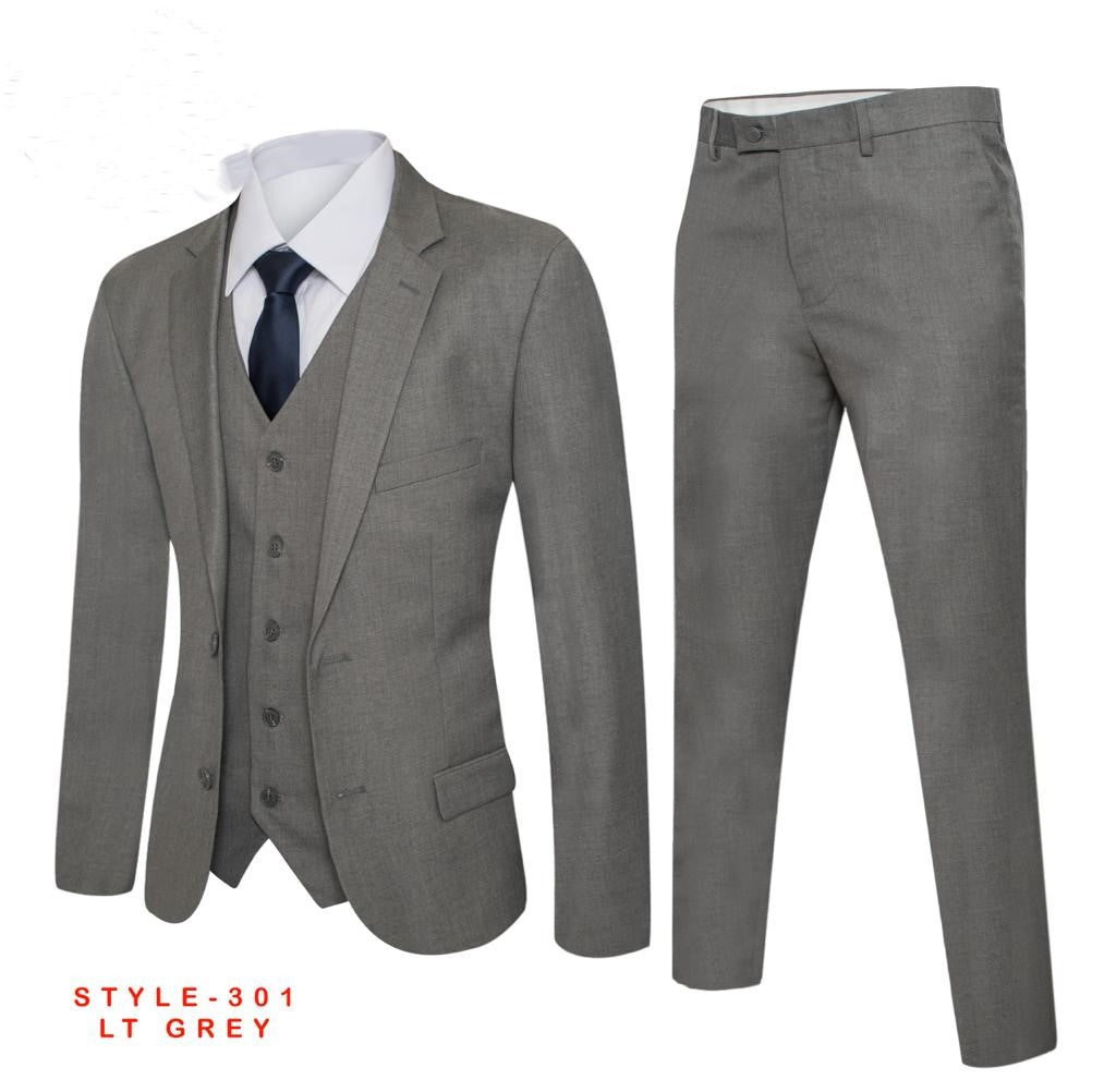 Men's Gray Solid Suit Slim Fit (3 PCS)