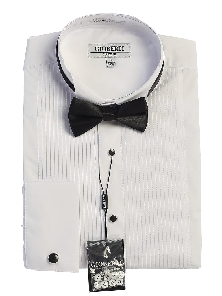 MEN'S WHITE WINGTIP COLLAR TUXEDO SHIRT WITH BOW TIE