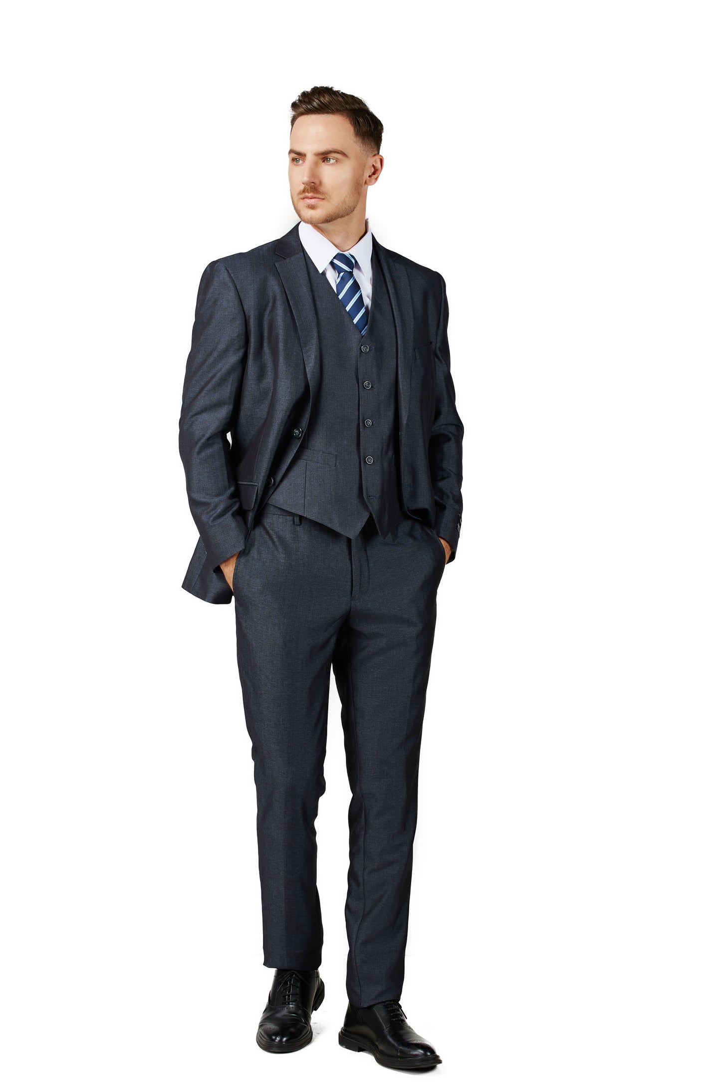 Mens Blue Charcoal Suit Slim Fit (3 PCS)