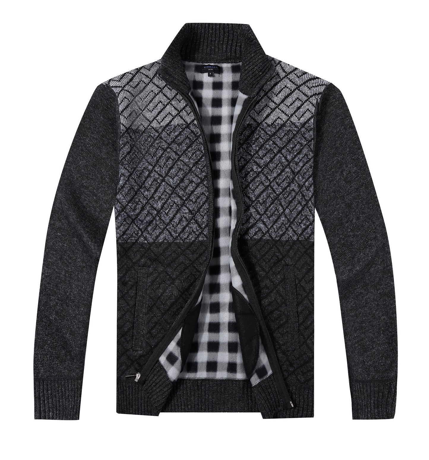 SW-915 MEN'S LONG SLEEVE FULL ZIP BLOCK DESIGN CARDIGAN SWEATER