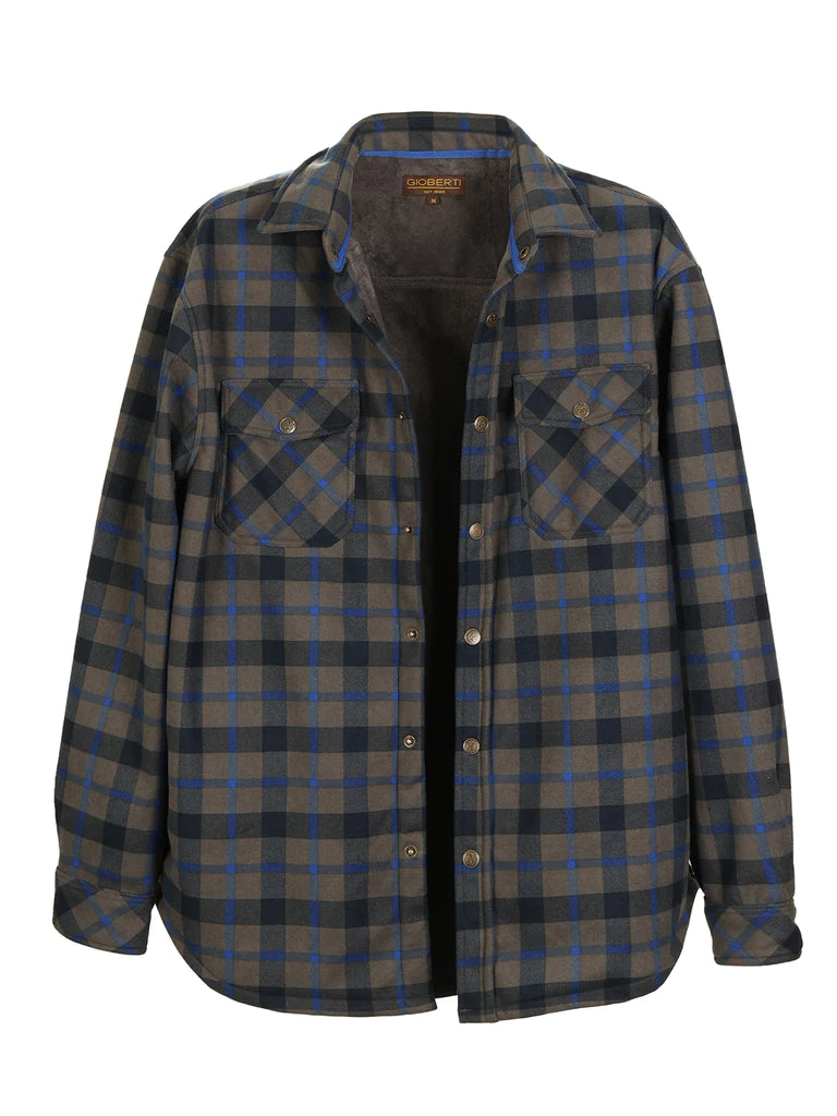 Mens Checkered Flannel Shirt Jacket With Velvet
