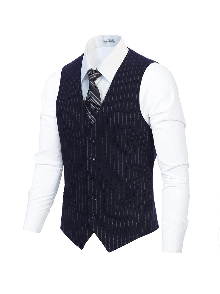 MEN'S 5N BUTTON FORMAL STRIPE SUIT VEST