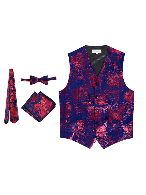 MEN'S 4PC FORMAL METALLIC PAISLEY VEST SET
