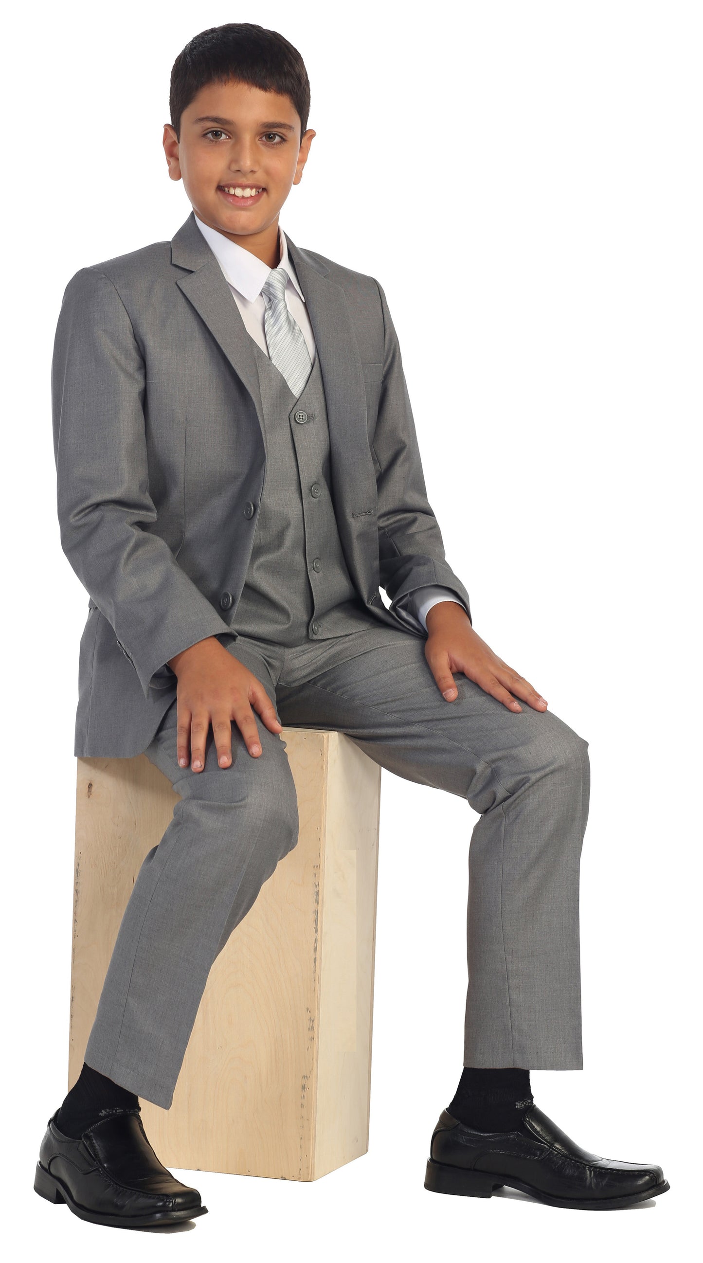 Boys formal Medium Grey Regular Suit (7 pcs)