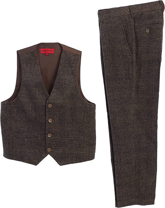 2 Piece Tweed Plaid Vest and Pants Set