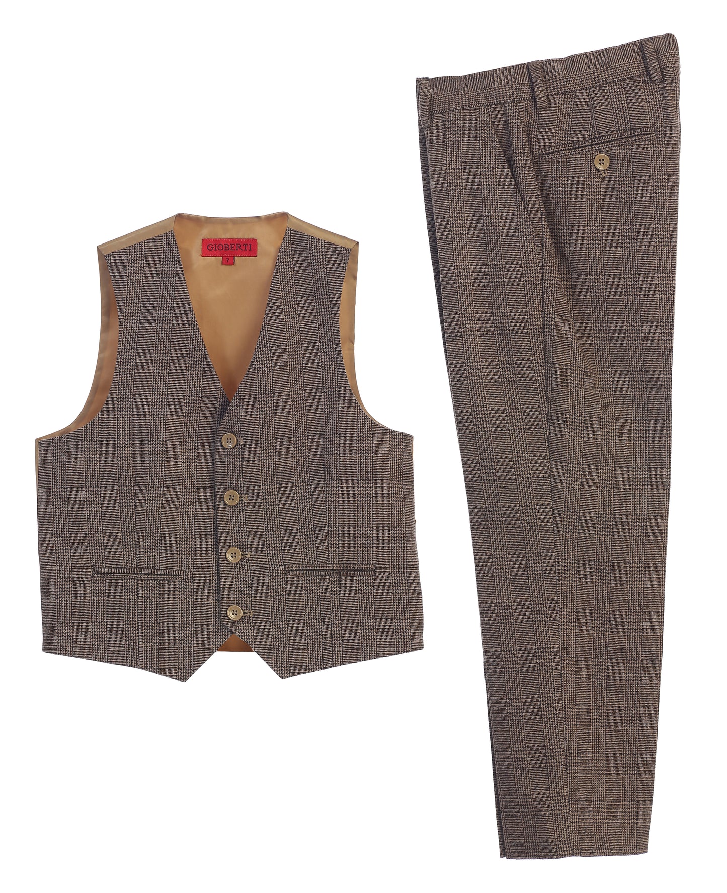 Boys 2 Piece Tweed Plaid Vest and Pants Set