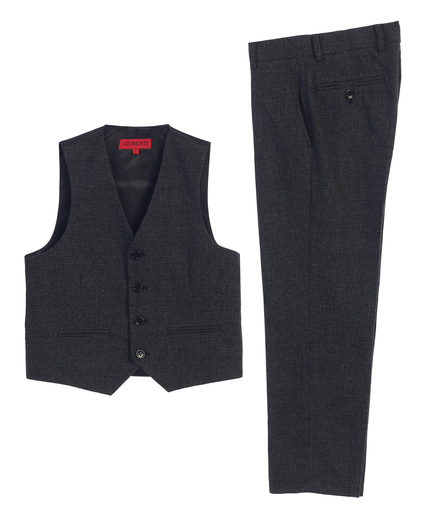 Boys 2 Piece Tweed Plaid Vest and Pants Set