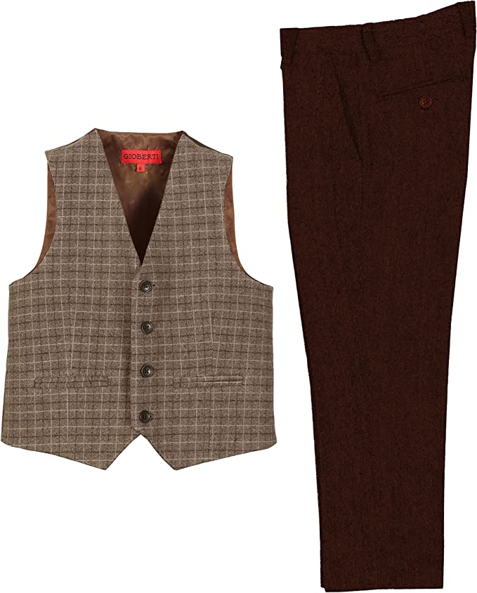 2 Piece Tweed Plaid Vest and Pants Set