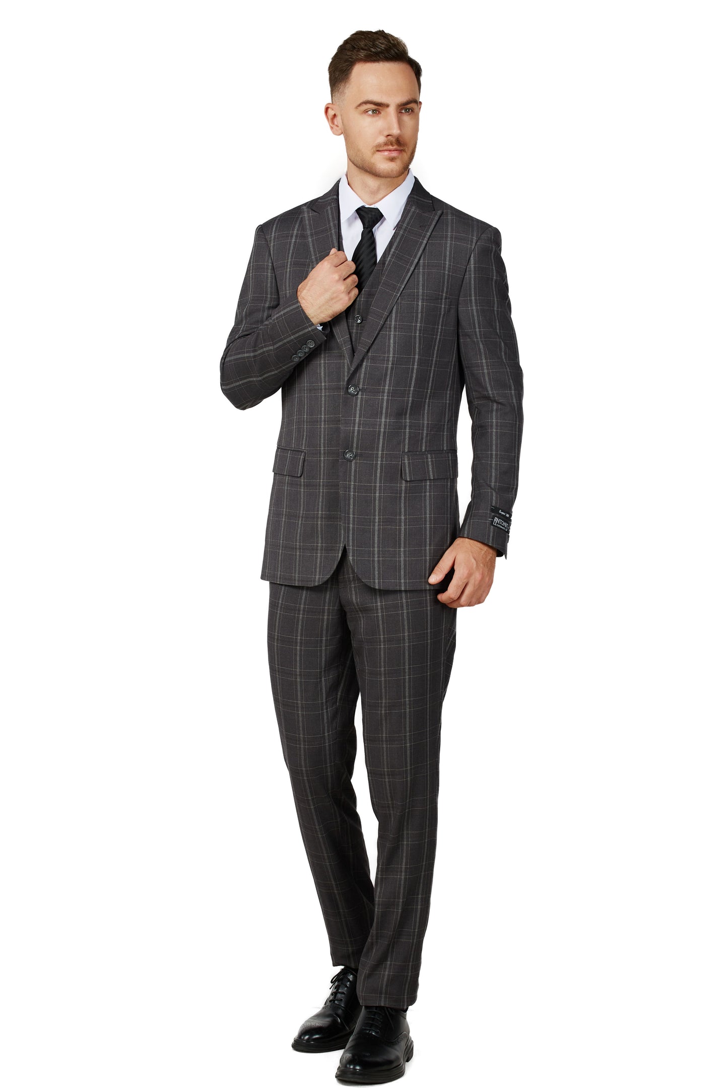 Men's Charcoal Checker Notched Lapel Suit Slim Fit (3 PCS)