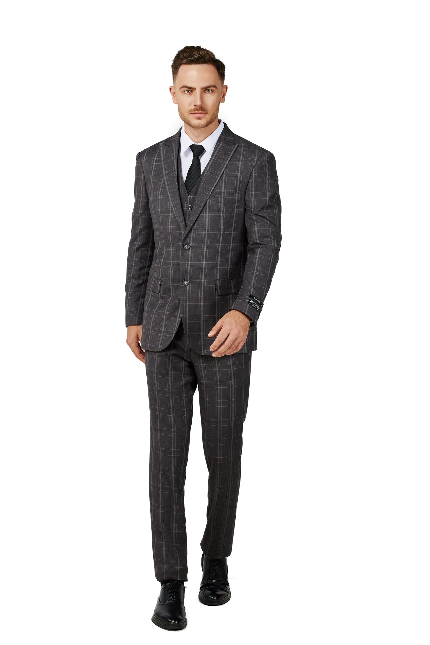 Men's Charcoal Checker Notched Lapel Suit Slim Fit (3 PCS)