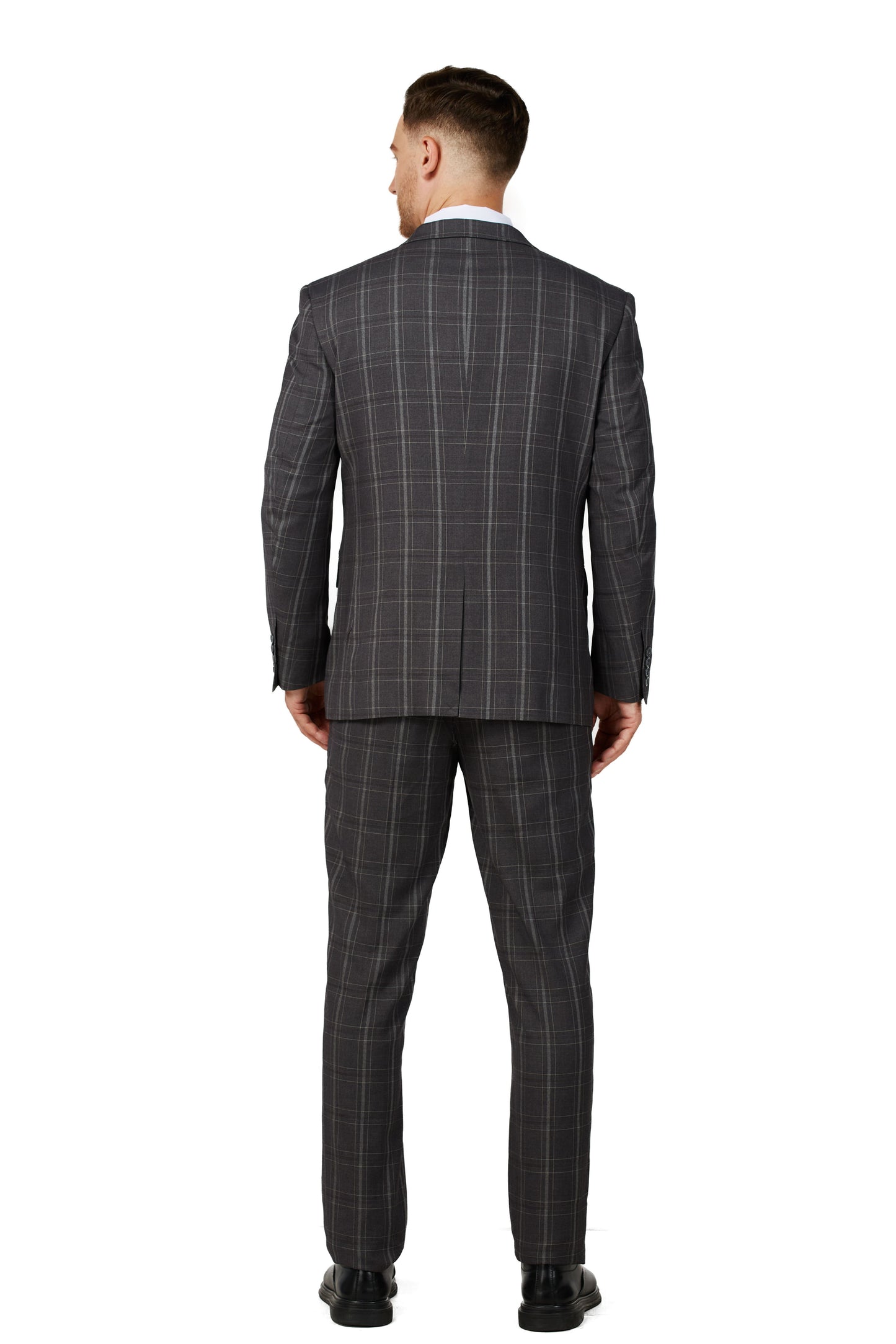 Men's Charcoal Checker Notched Lapel Suit Slim Fit (3 PCS)