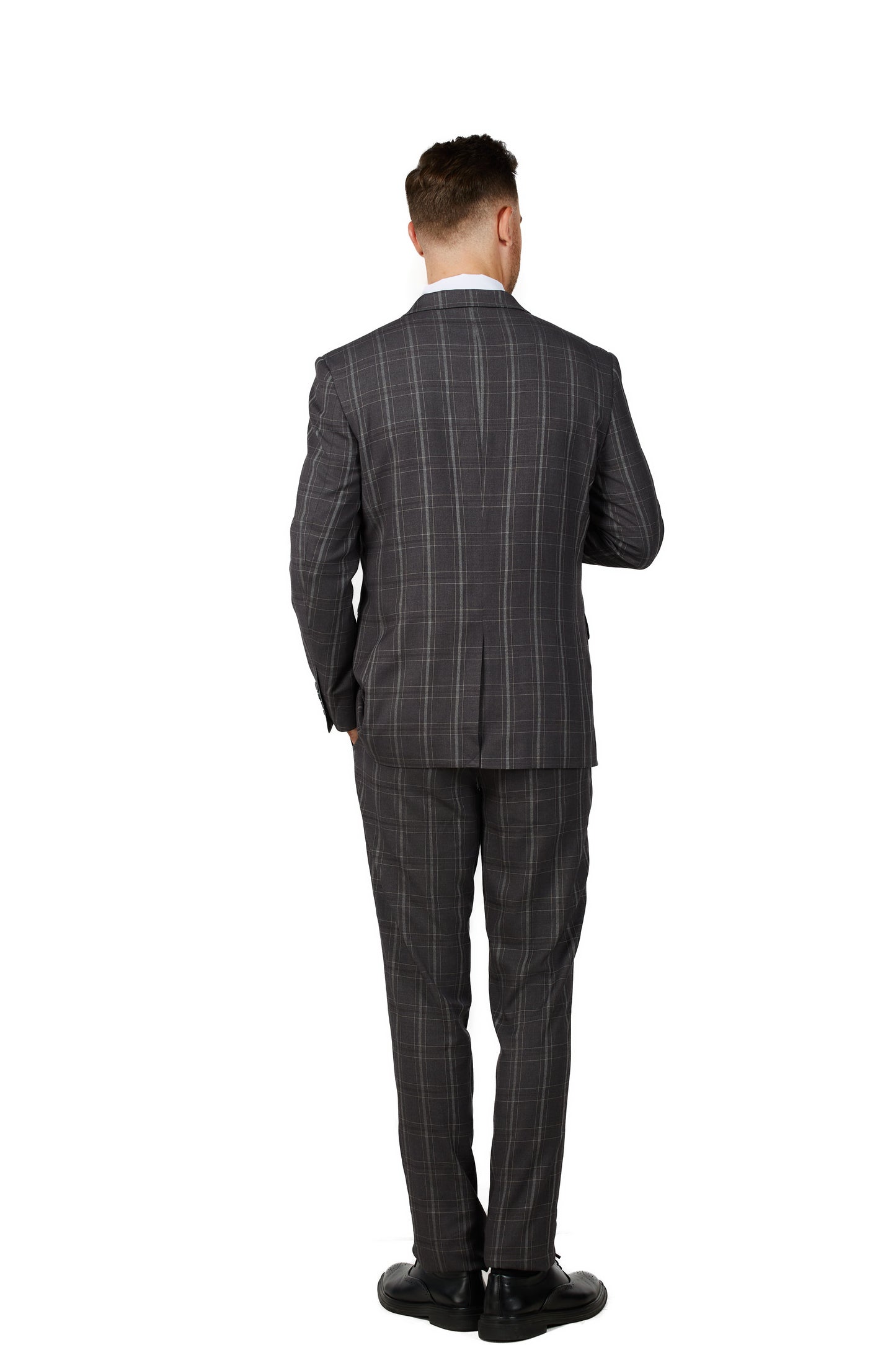 Men's Charcoal Checker Notched Lapel Suit Slim Fit (3 PCS)