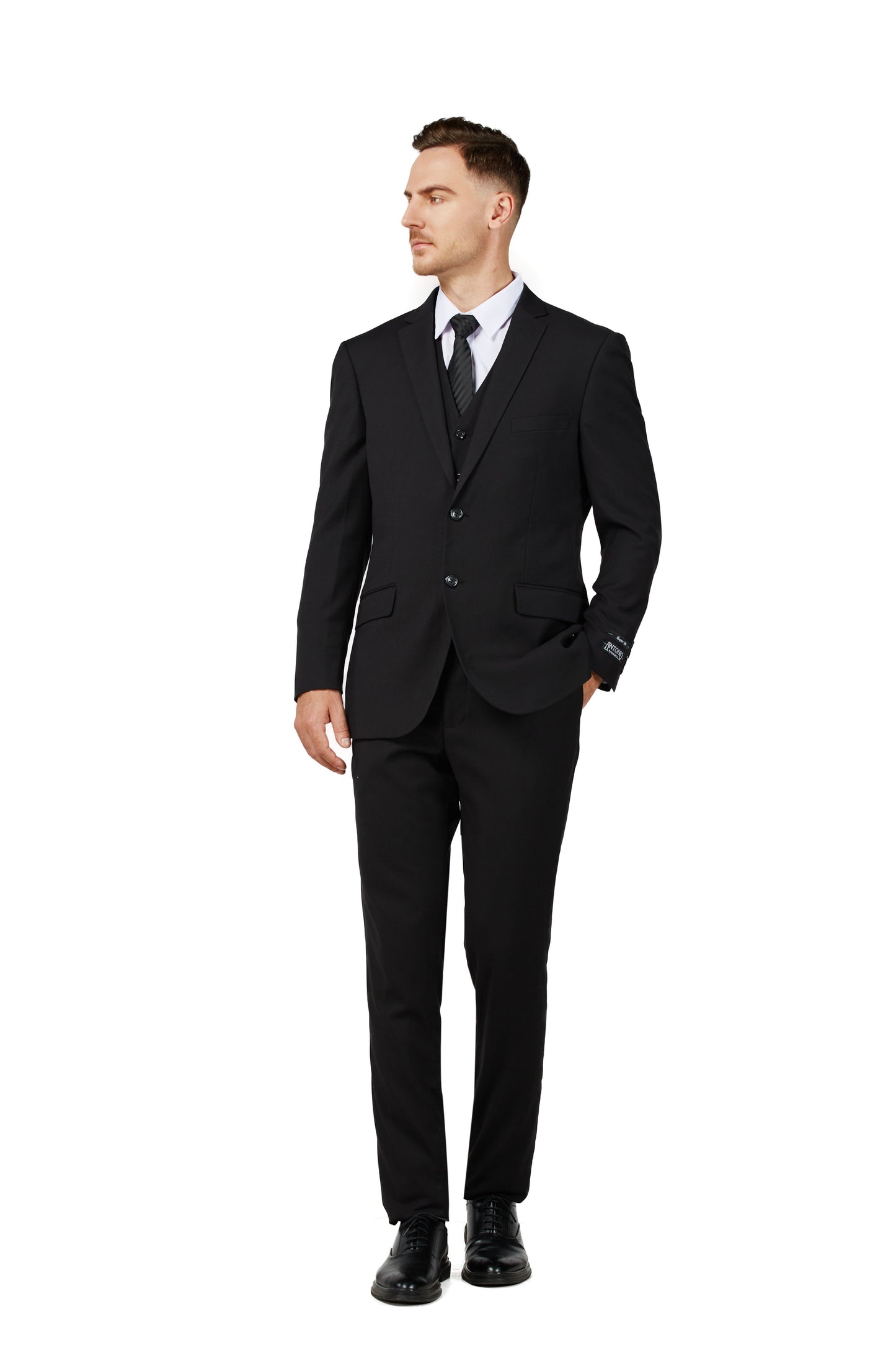 Men's Solid Black Notched Lapel Suit Slim Fit (3 PCS)