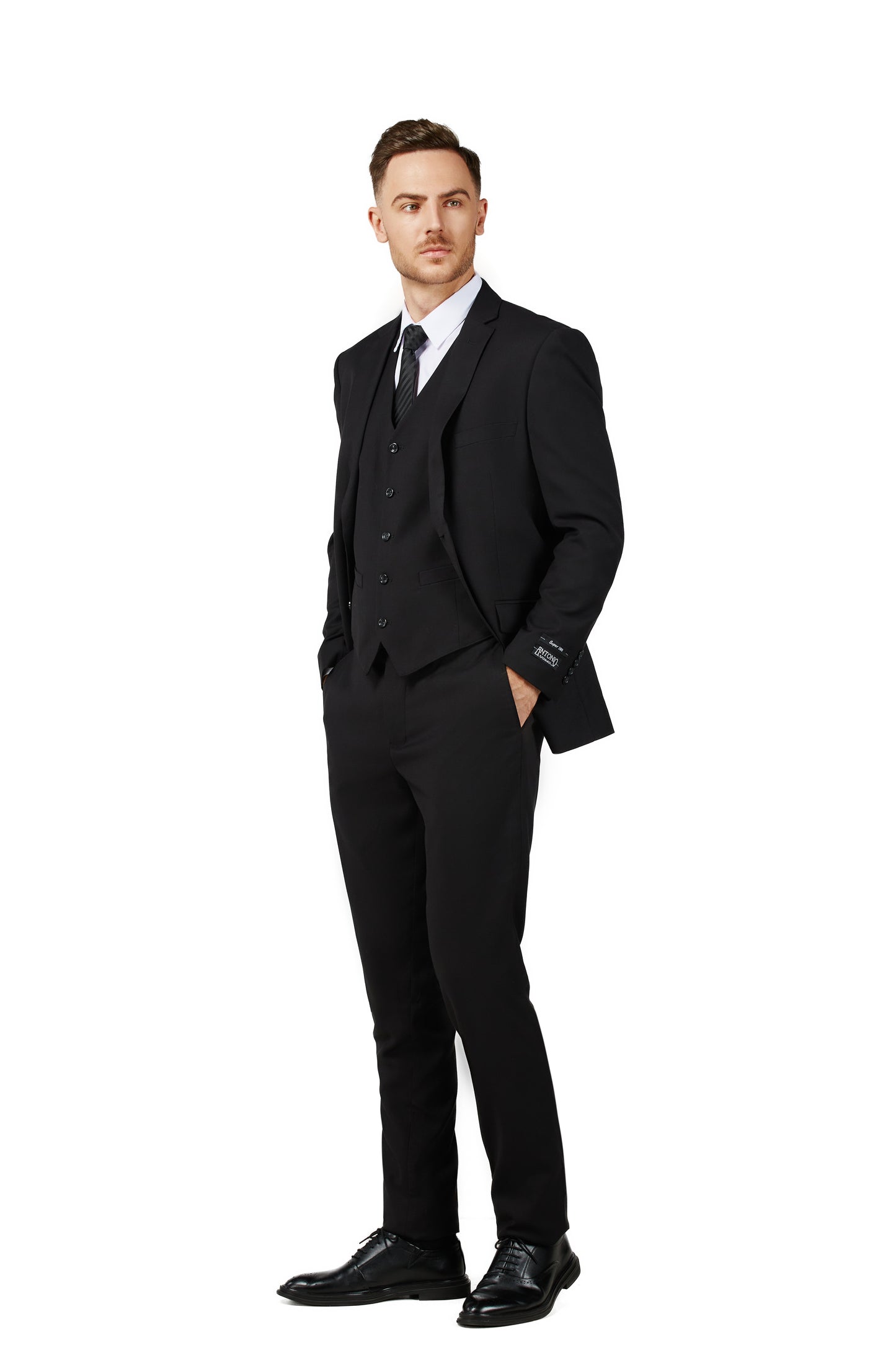 Men's Solid Black Notched Lapel Suit Slim Fit (3 PCS)