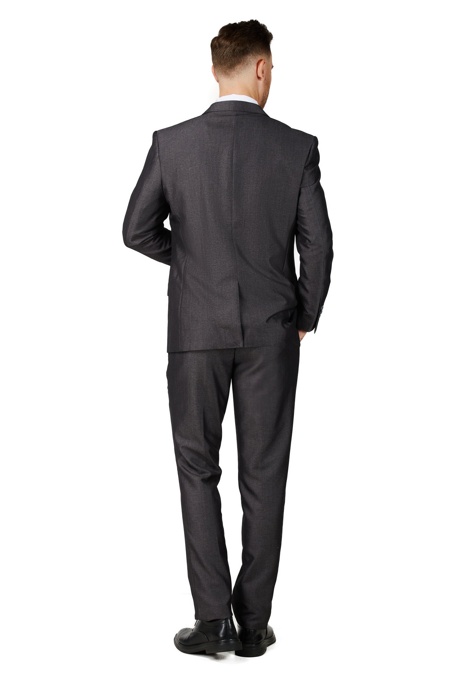 Men's Shiny Charcoal Notched Lapel Suit Slim Fit (3 PCS)