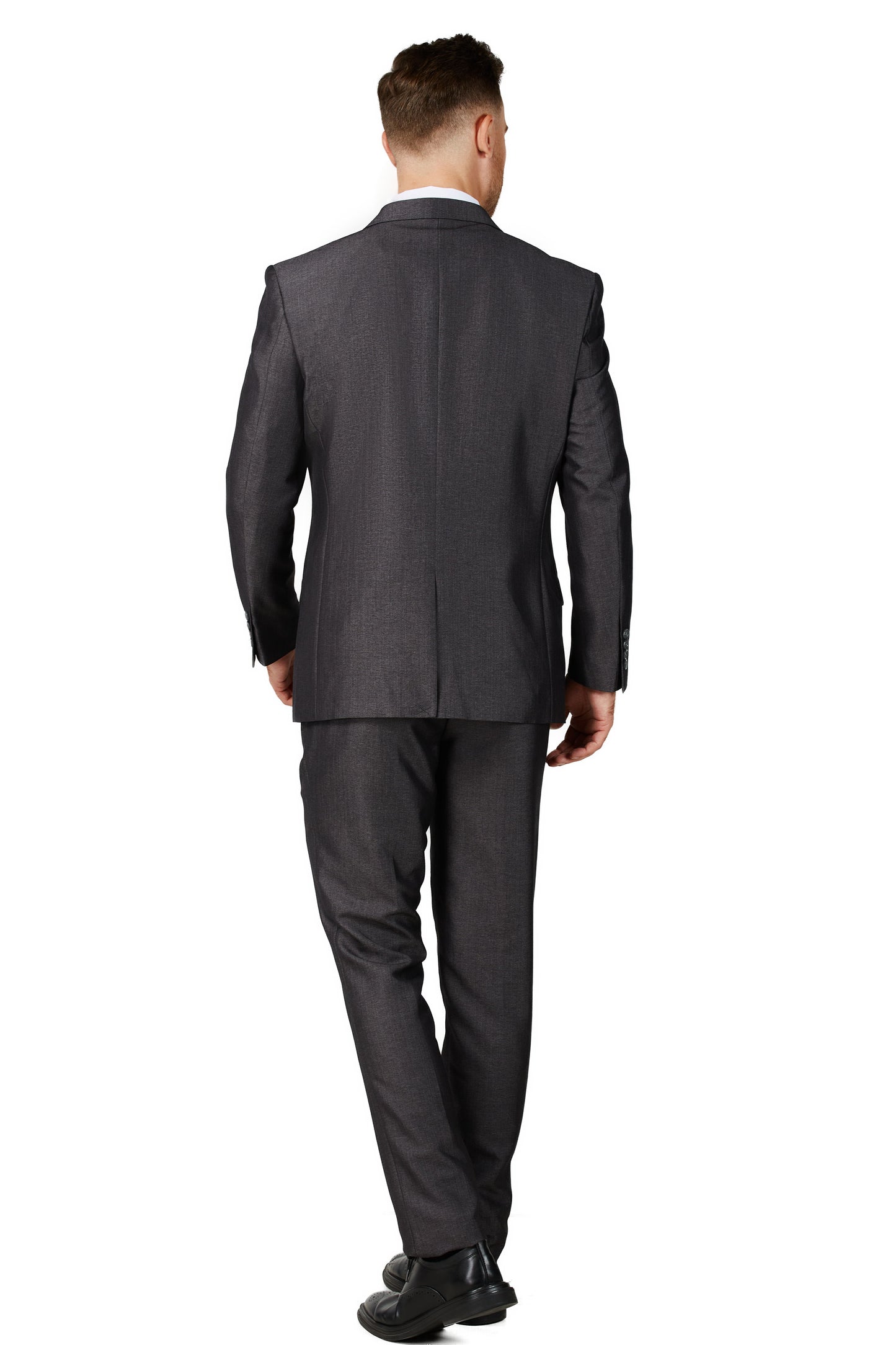 Men's Shiny Charcoal Notched Lapel Suit Slim Fit (3 PCS)