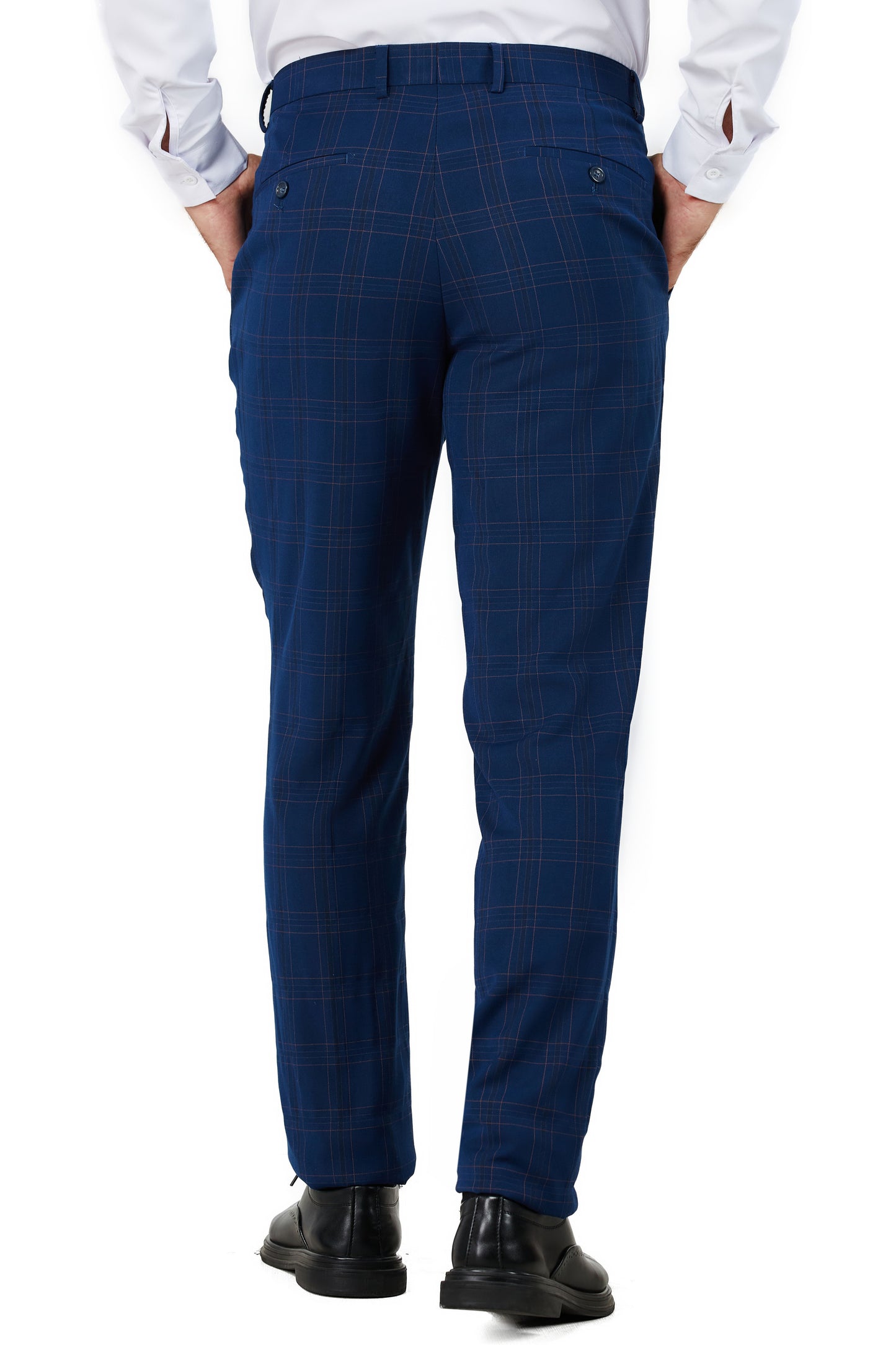 Men's Royal Blue Checker Notched Lapel Suit Slim Fit (3 PCS)