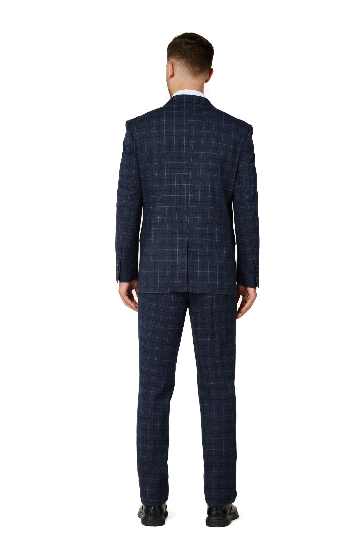 Men's Charcoal Blue Checker Notched Lapel Suit Slim Fit (3 PCS)