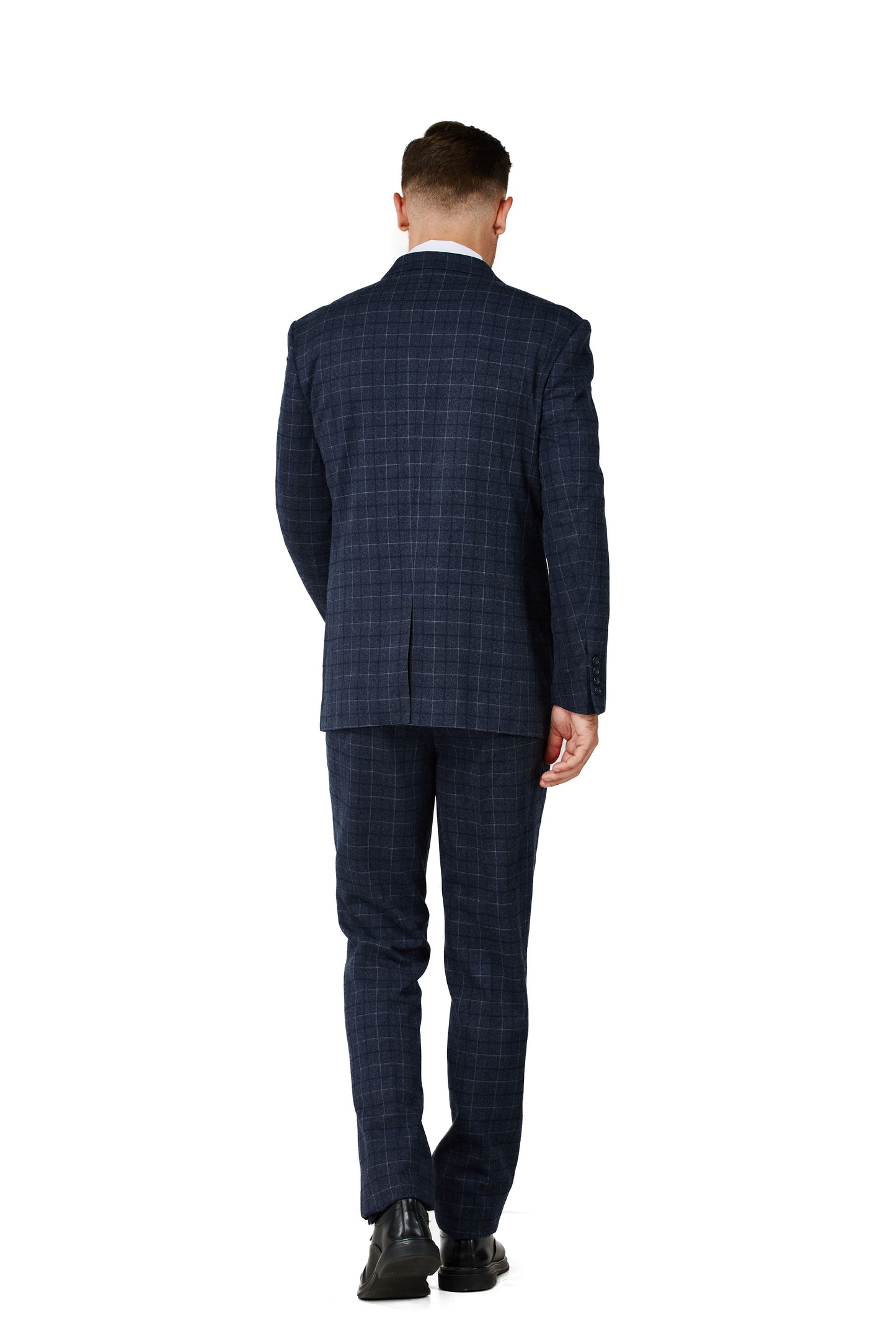 Men's Charcoal Blue Checker Notched Lapel Suit Slim Fit (3 PCS)