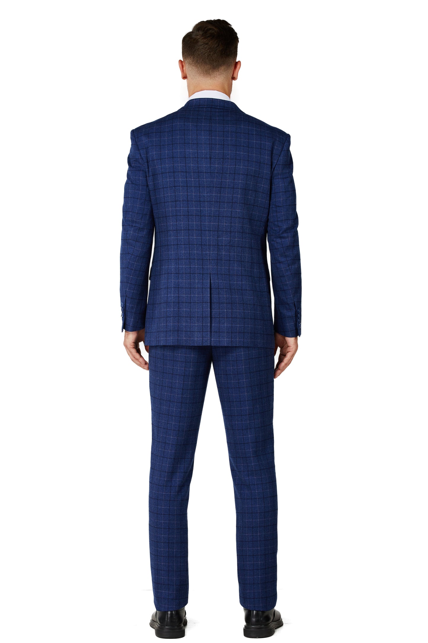 Men's Royal Blue Checker Notched Lapel Suit Slim Fit (3 PCS)