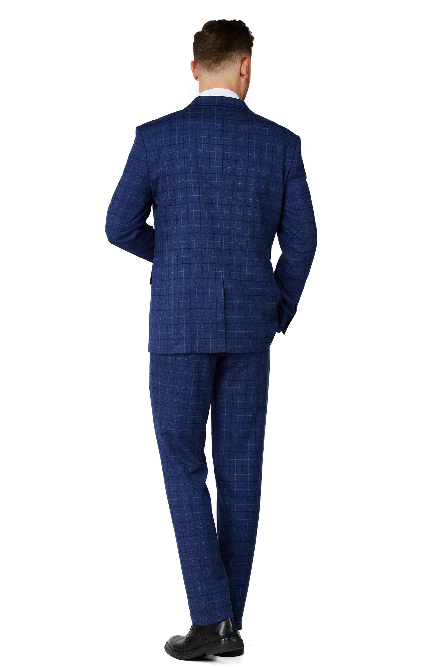 Men's Royal Blue Checker Notched Lapel Suit Slim Fit (3 PCS)