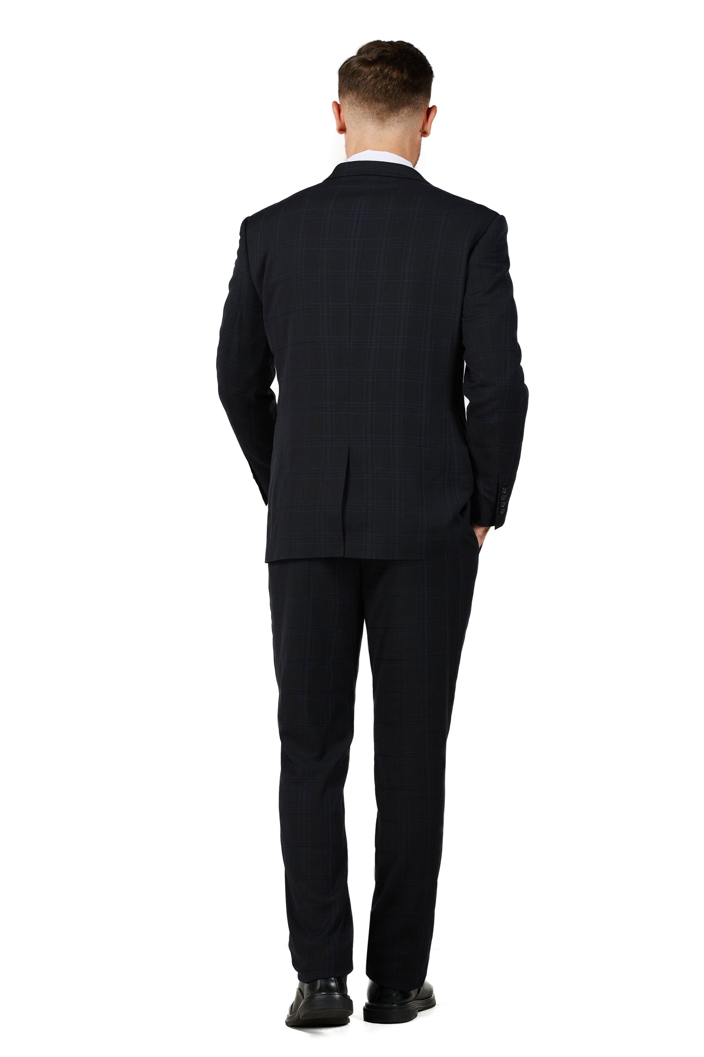 Men's Black Checker Notched Lapel Suit Slim Fit (3 PCS)