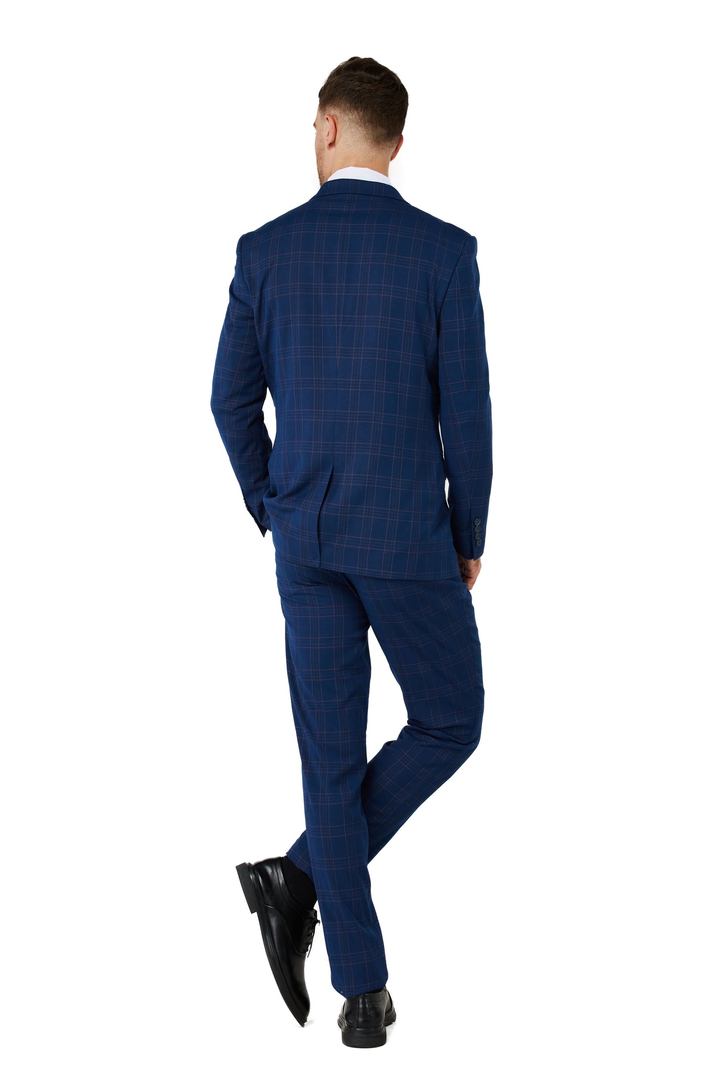Men's Blue Checker Notched Lapel Suit Slim Fit (3 PCS)