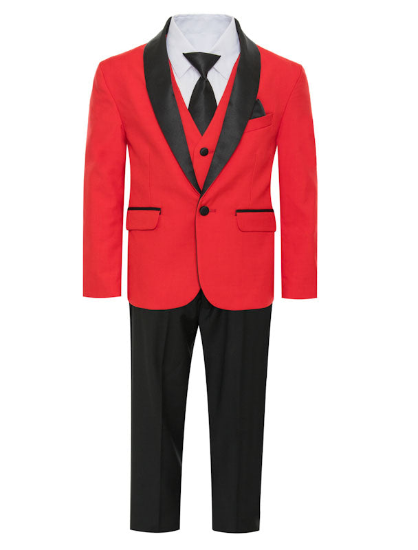 Boys formal Red Shawl Lapel tuxedo suit (7 pcs)