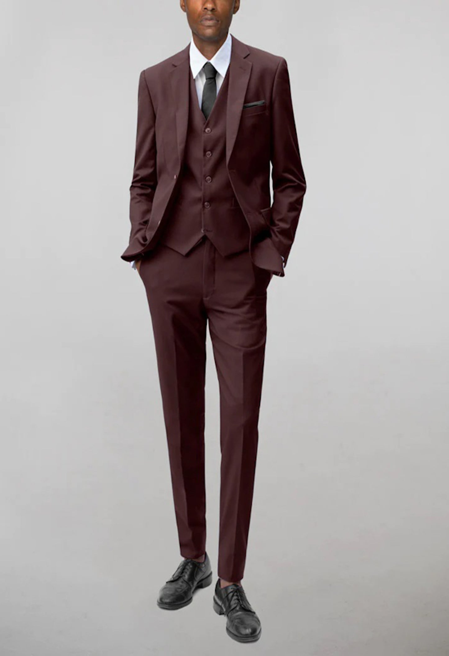 Men's Burgundy Notched Lapel Suit Slim Fit (3 PCS)