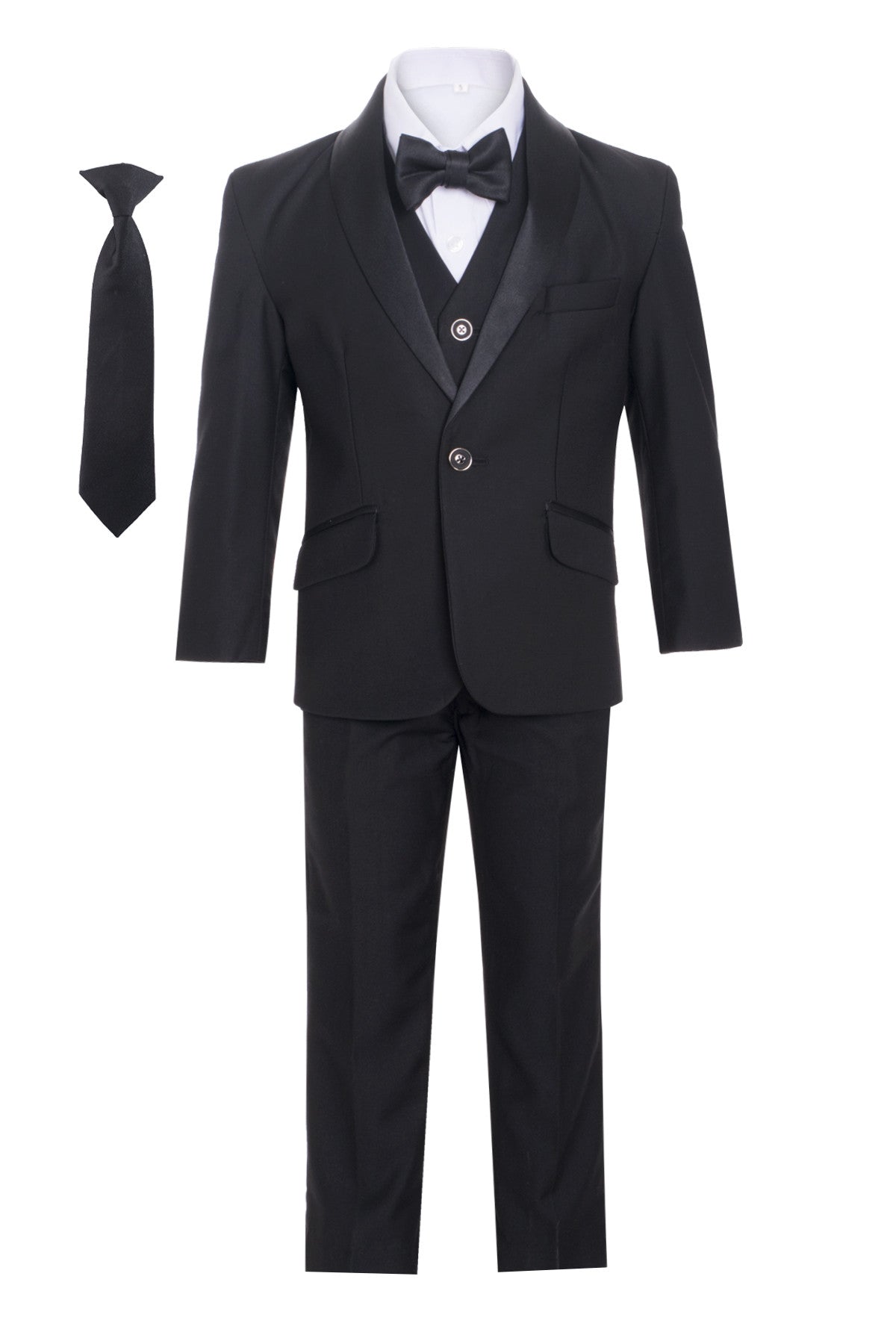 Boys formal Black Shawl Lapel tuxedo suit (7 pcs)