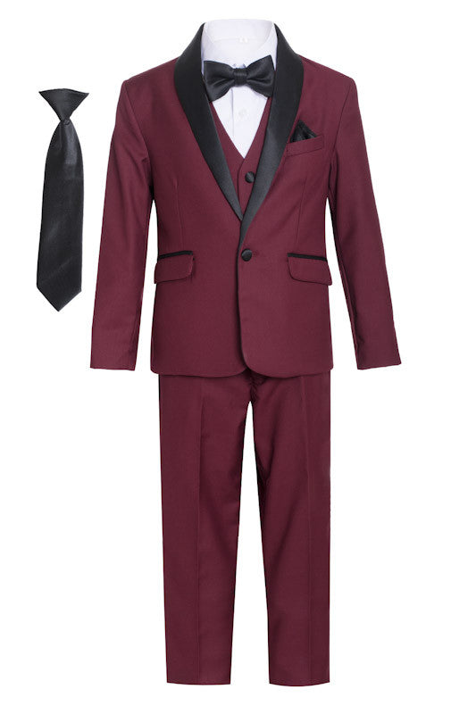 Boys formal Burgundy Shawl Lapel tuxedo suit (7 pcs)