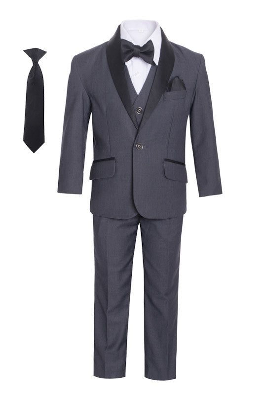 Boys formal Charcoal Shawl Lapel tuxedo suit (7 pcs)