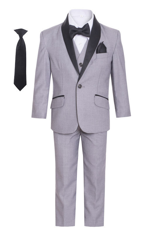 Boys formal Grey Shawl Lapel tuxedo suit (7 pcs)
