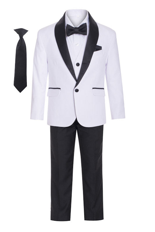 Boys formal White Shawl Lapel tuxedo suit (7 pcs)