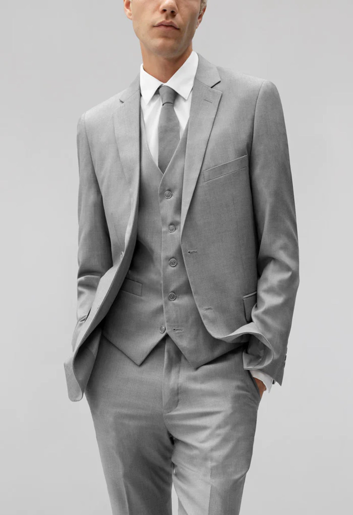 Men's Light Gray Notched Lapel Suit Slim Fit (3 PCS)