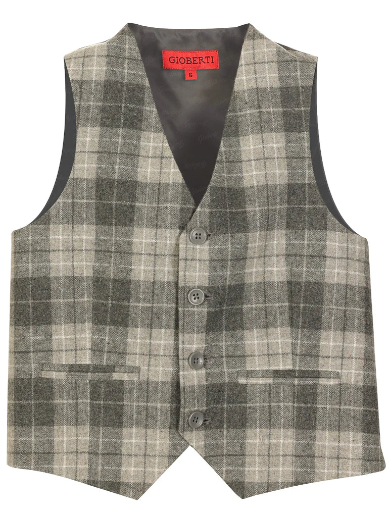 TODDLER'S, KID'S AND BOYS 4 BUTTON CHECKERED FORMAL SUIT VEST