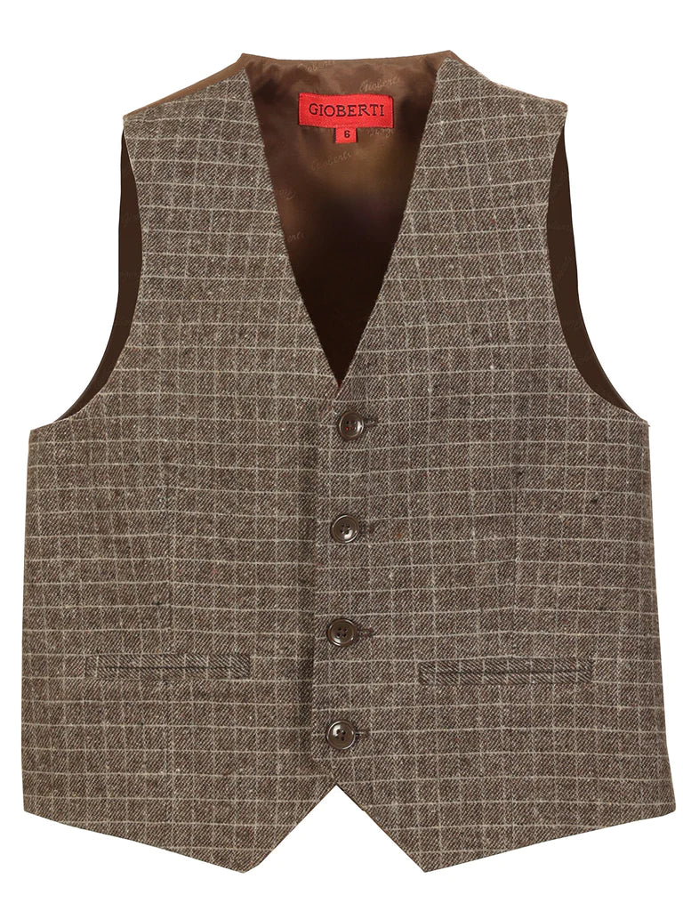 TODDLER'S, KID'S AND BOYS 4 BUTTON CHECKERED FORMAL SUIT VEST