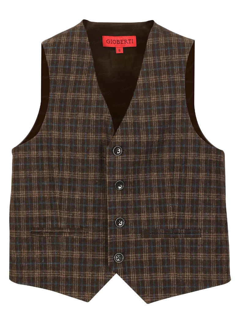 TODDLER'S, KID'S AND BOYS 4 BUTTON CHECKERED FORMAL SUIT VEST