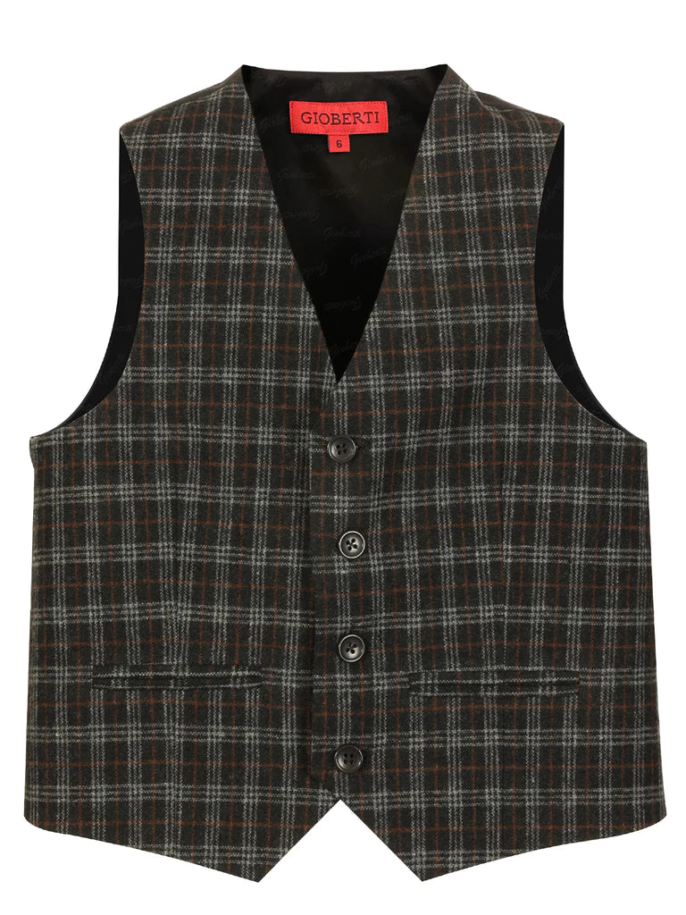 TODDLER'S, KID'S AND BOYS 4 BUTTON CHECKERED FORMAL SUIT VEST