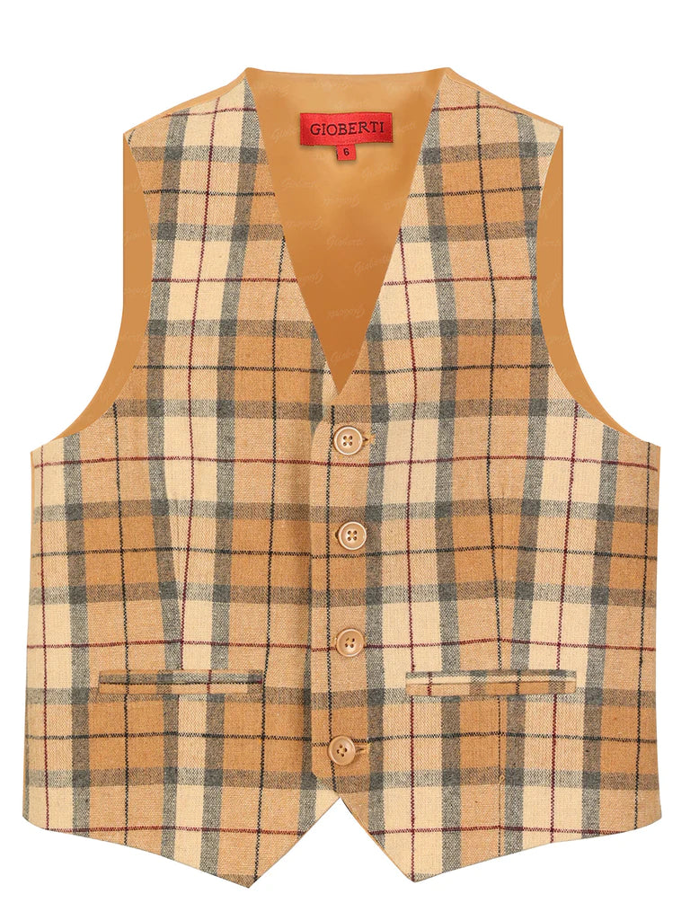 TODDLER'S, KID'S AND BOYS 4 BUTTON CHECKERED FORMAL SUIT VEST