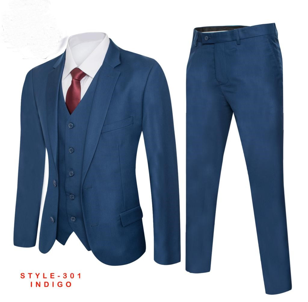 Men's Indigo Solid Suit Slim Fit (3 PCS)