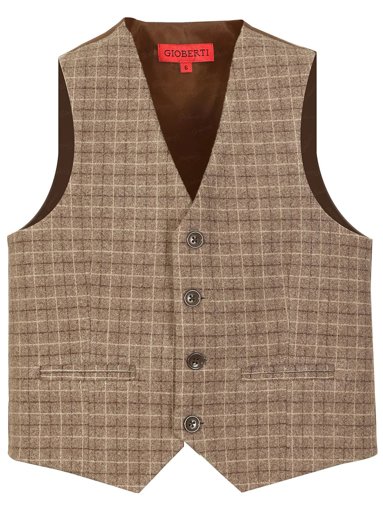 TODDLERS, KIDS, AND BOYS 4 BUTTON CHECKERED FORMAL SUIT VEST