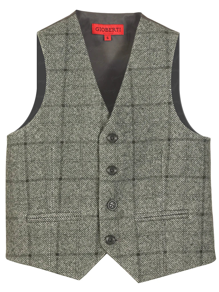 TODDLERS, KIDS, AND BOYS 4 BUTTON CHECKERED FORMAL SUIT VEST