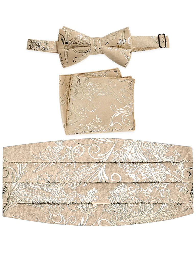 MEN'S ADJUSTABLE PAISLEY CUMMERBUND, BOW TIE & POCKET SQUARE SET