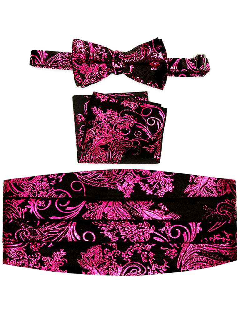 MEN'S ADJUSTABLE PAISLEY CUMMERBUND, BOW TIE & POCKET SQUARE SET