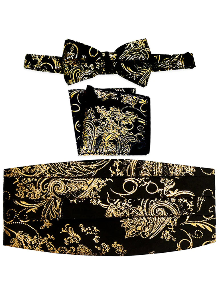 MEN'S ADJUSTABLE PAISLEY CUMMERBUND, BOW TIE & POCKET SQUARE SET