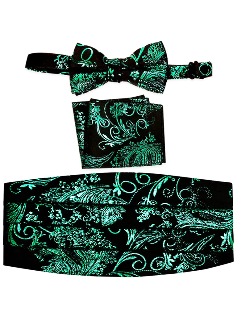 MEN'S ADJUSTABLE PAISLEY CUMMERBUND, BOW TIE & POCKET SQUARE SET