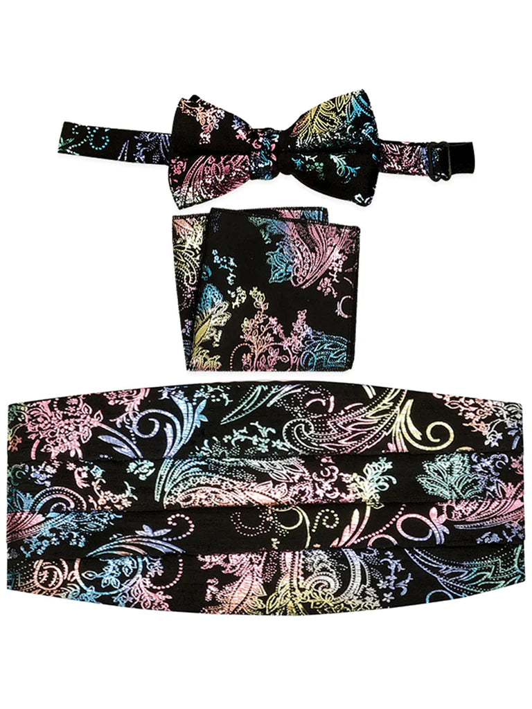 MEN'S ADJUSTABLE PAISLEY CUMMERBUND, BOW TIE & POCKET SQUARE SET