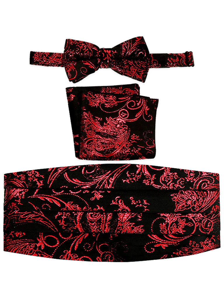 MEN'S ADJUSTABLE PAISLEY CUMMERBUND, BOW TIE & POCKET SQUARE SET